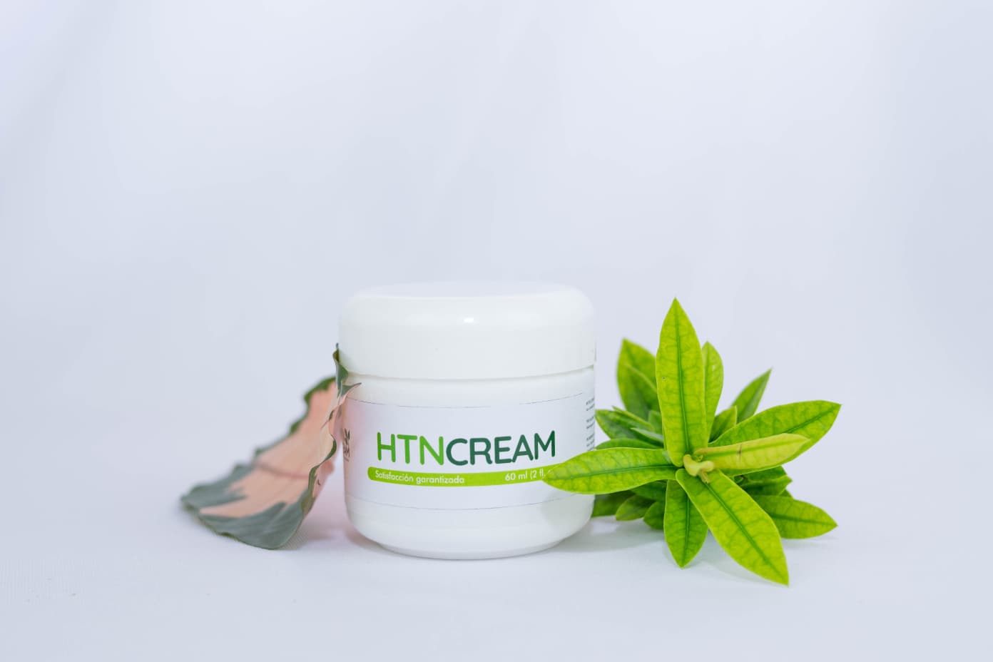 HTN Cream jar with botanical leaves